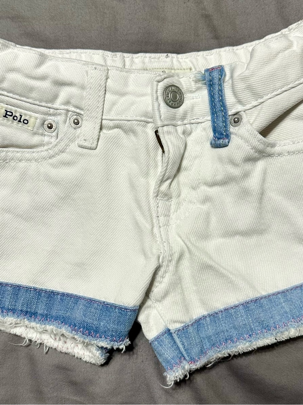 Polo Ralph Lauren Toddler Girls Jean Shorts Size 3/3T White/Denim Band Frayed